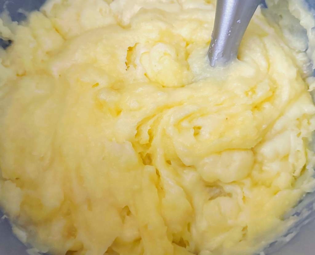 vegan garlic Mashed potatoes after being mixed with an immersion blender