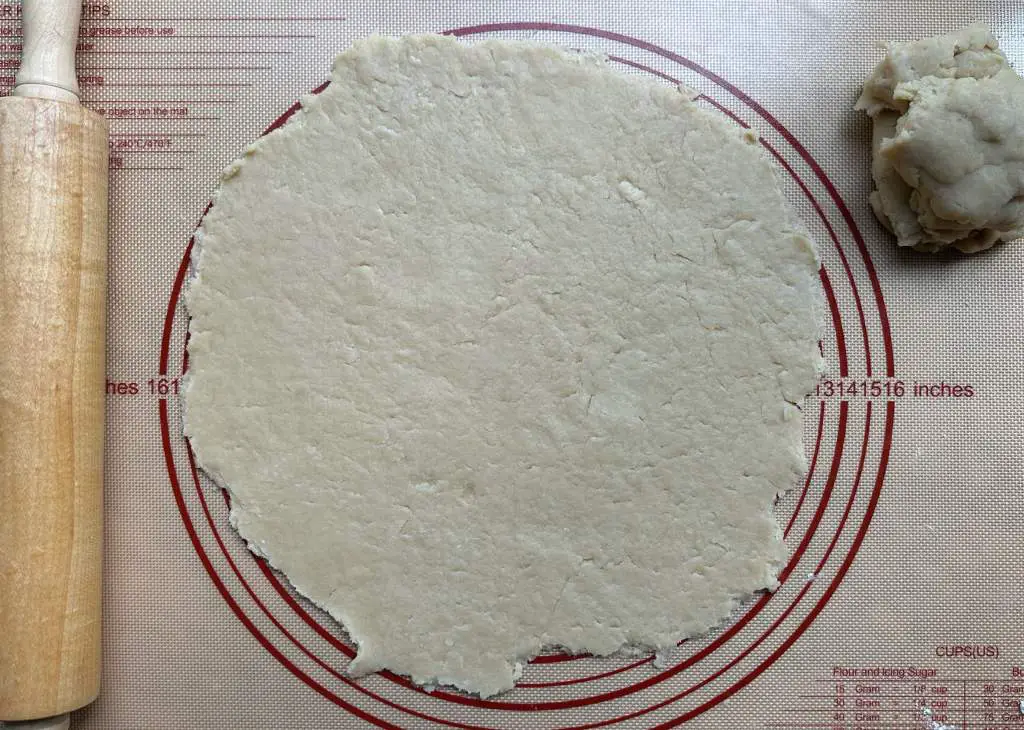 Vegan pie crust rolled flat, pre-trimming