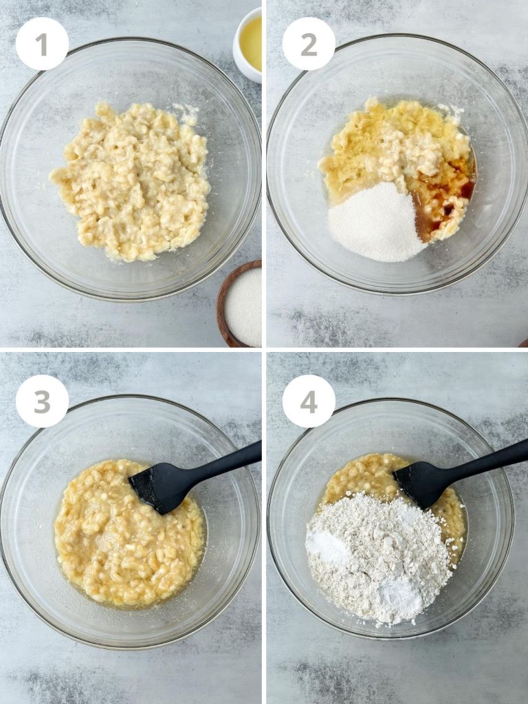 4 steps for making banana bread batter