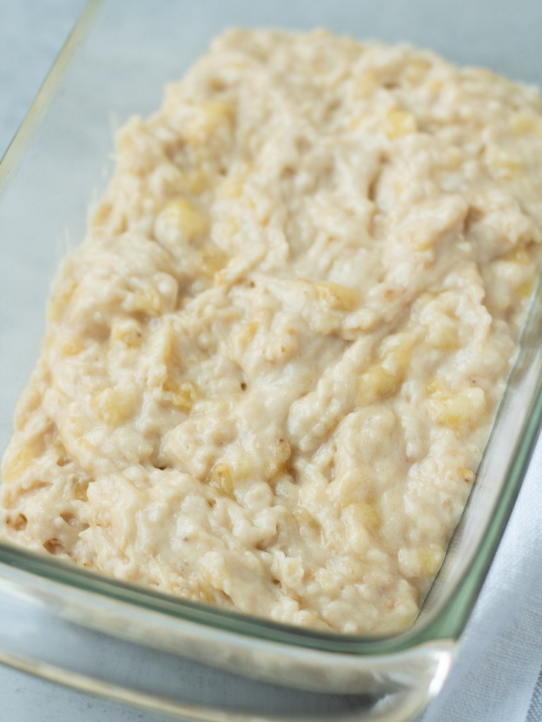 banana bread batter in pan uncooked