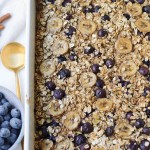 top view finished blueberry banana baked oatmeal