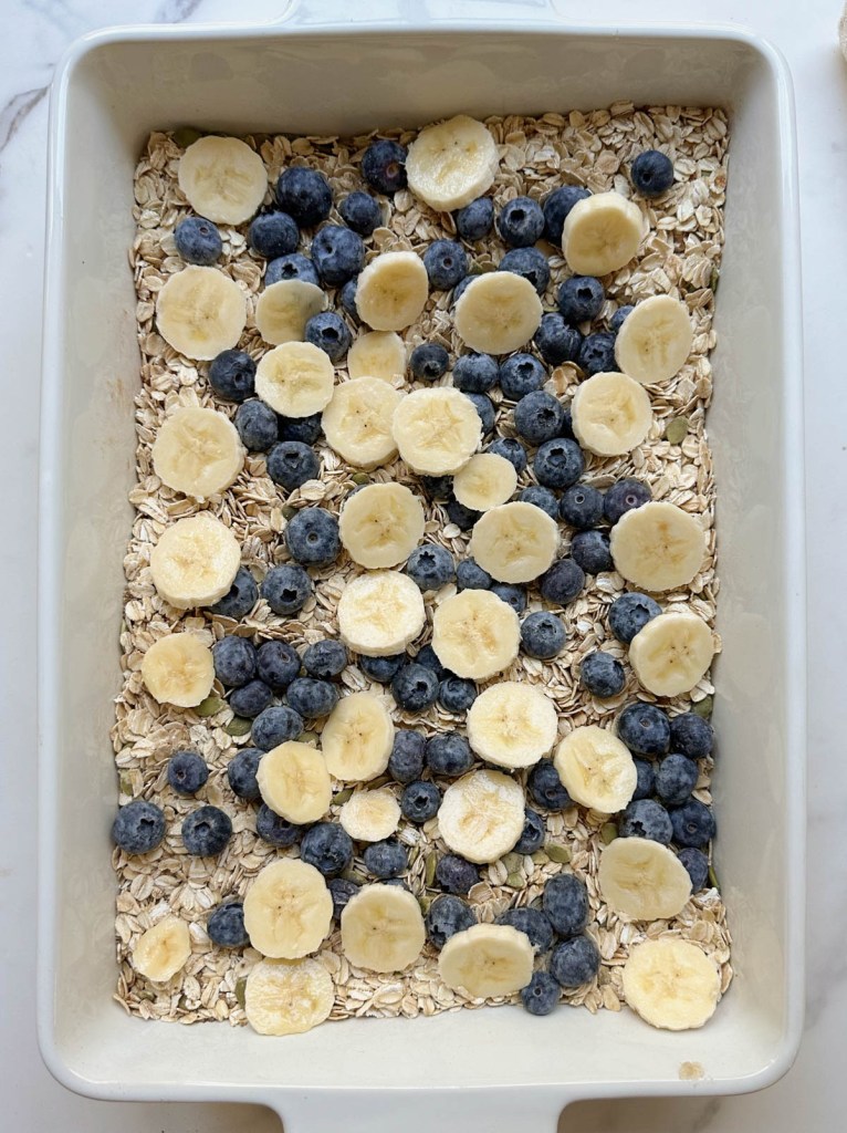 blueberry banana baked oatmeal before adding milk