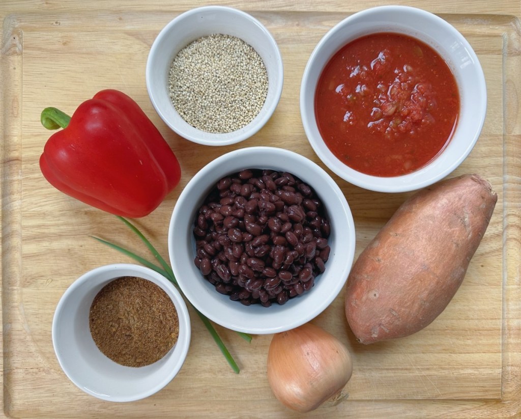 ingredients for vegan sweet potato quinoa chili
