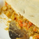 half of finished vegetable pot pie showing inner filling