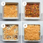 4 steps of layering vegan mexican casserole