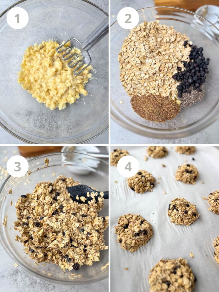 4 steps of making oatmeal cookie dough and shaping cookies