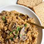 close up brown rice risotto