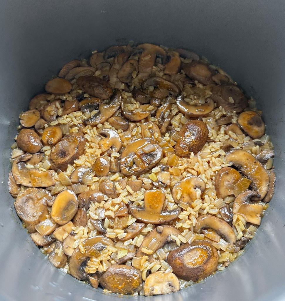 Cooked brown rice risotto after finished in instant pot