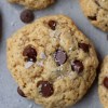 close up vegan chocolate chip cookies