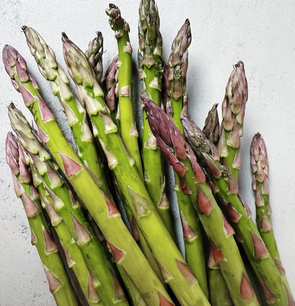 Fresh asparagus spears bunched together