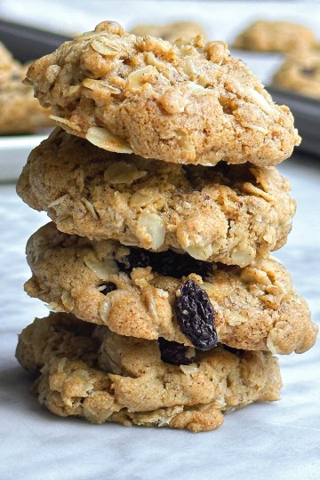 Vegan Oatmeal Raisin Cookies Stacked