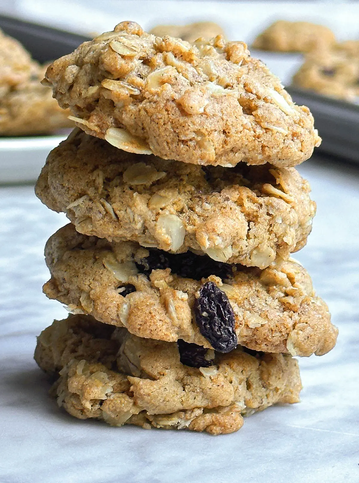 Vegan Oatmeal Raisin Cookies Stacked