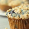 close up finished vegan blueberry muffin