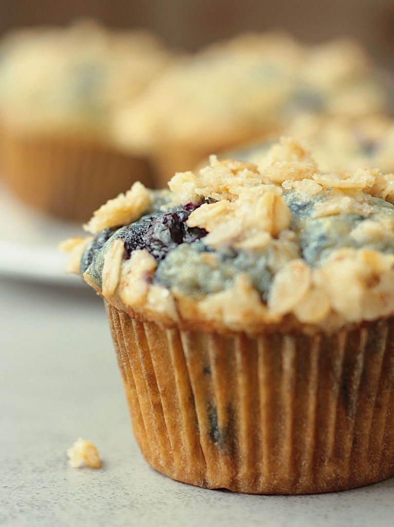 close up finished vegan blueberry muffin