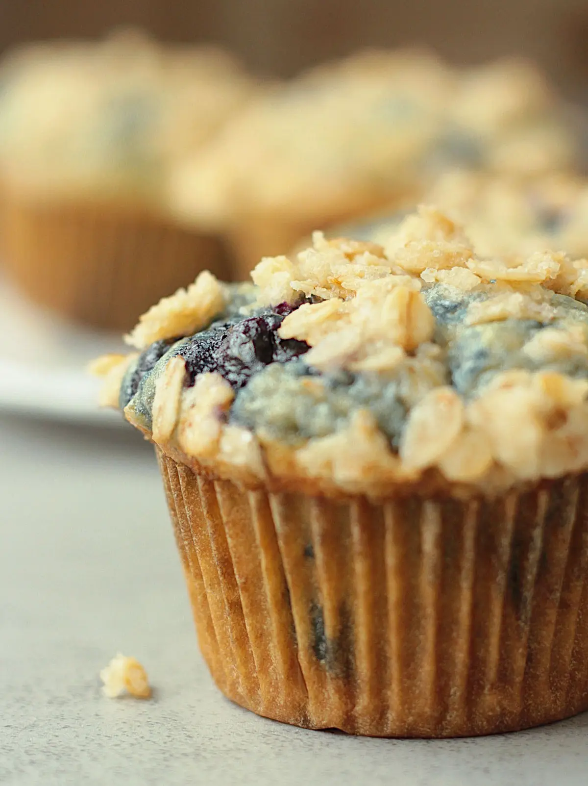 close up finished vegan blueberry muffin