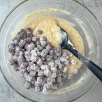 blueberry muffin batter when adding floured, frozen blueberries