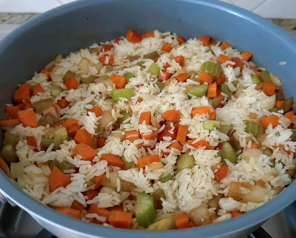 Fried rice in a saute pan