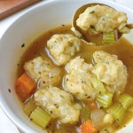 Finished bowl of vegan dumpling soup