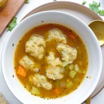 FInished bowl of vegan dumpling soup