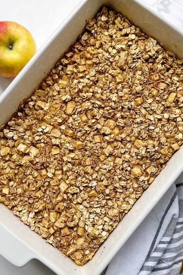 top view finished apple cinnamon baked oatmeal