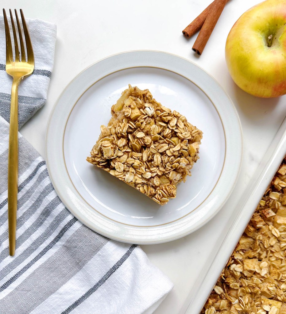 finished slice of apple cinnamon baked oatmeal