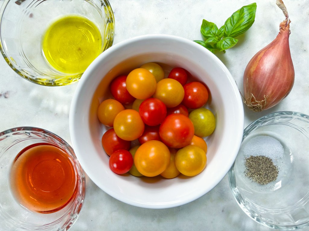 Ingredients to make easy bruschetta dip
