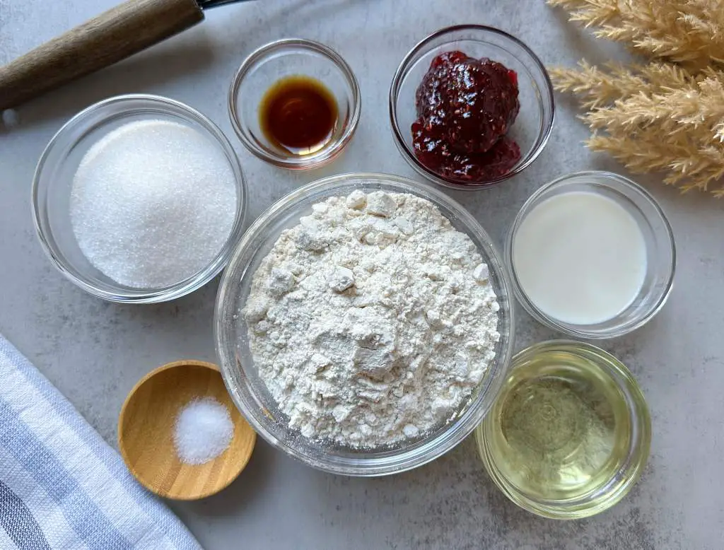 ingredients to make vegan thumbprint cookies