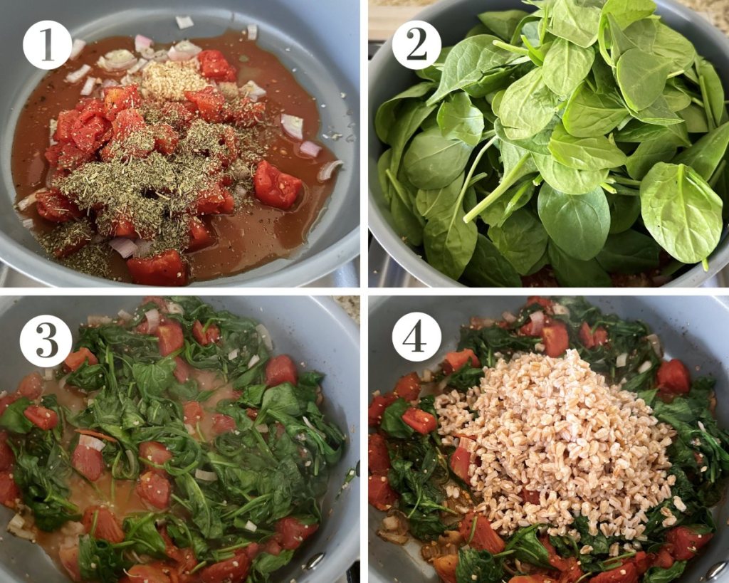 4 pictures showing the steps to preparing the pepper stuffing mixture