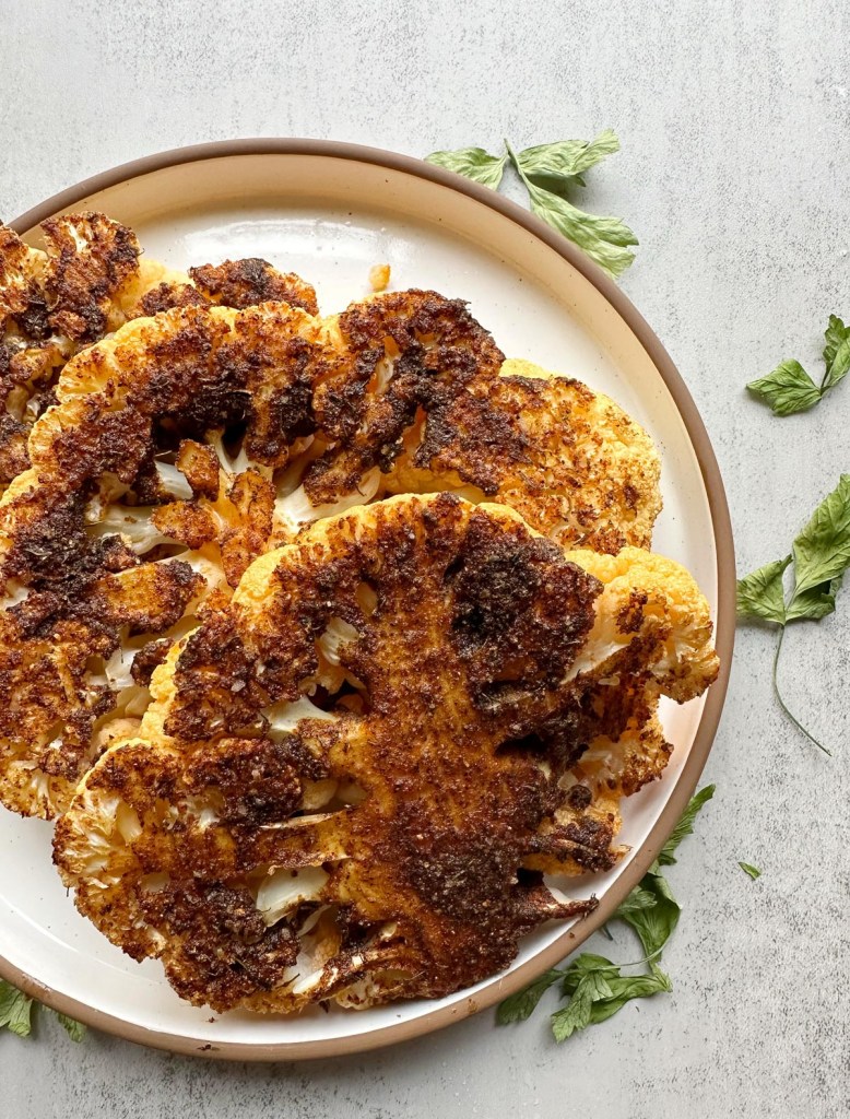 Finished roasted cauliflower steaks