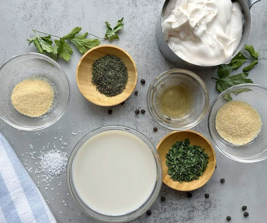 Ingredients for homemade vegan ranch dressing