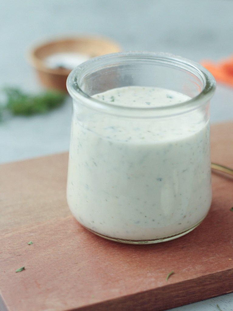 vegan ranch dressing in a glass jar