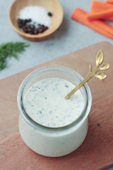 homemade vegan ranch dressing in a glass jar