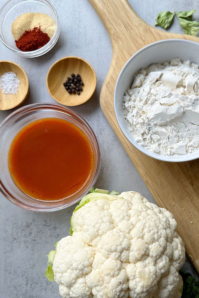 Ingredients for vegan buffalo cauliflower wings