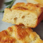 close up slice of focaccia bread showing crumb