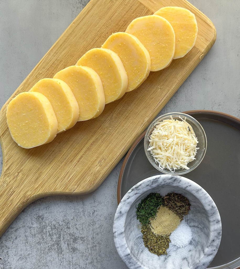 polenta cut into discs