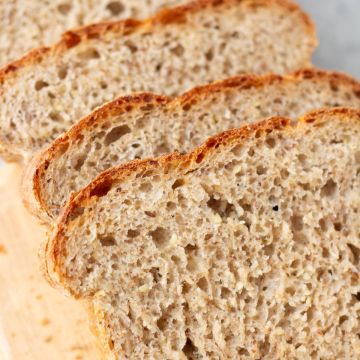 sliced rye bread close up showing crumb