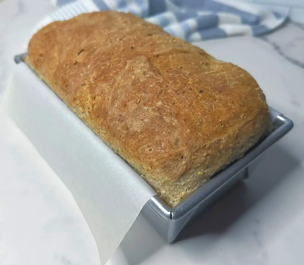final homemade rye bread in loaf pan
