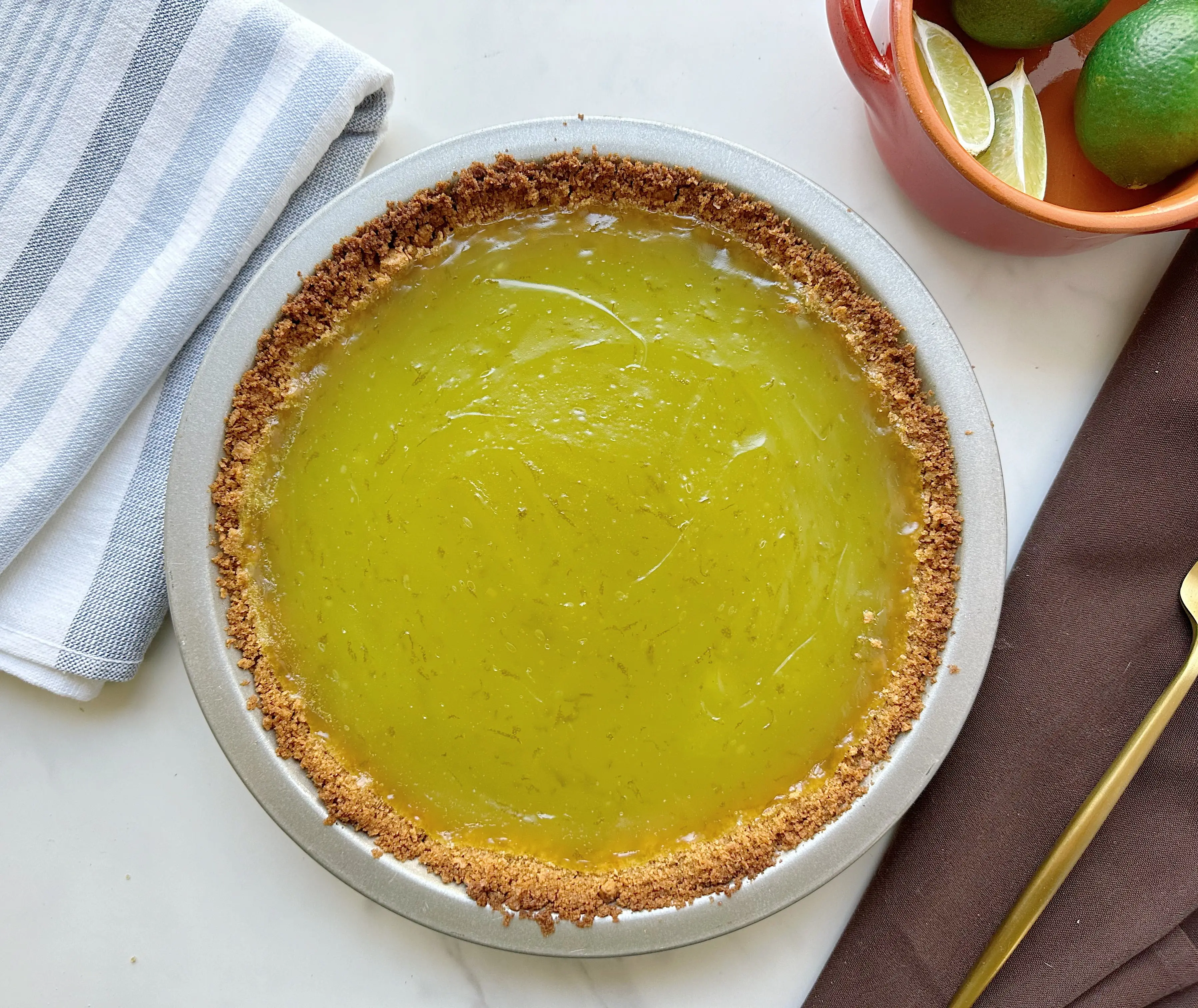 finished vegan key lime tart with graham cracker crust