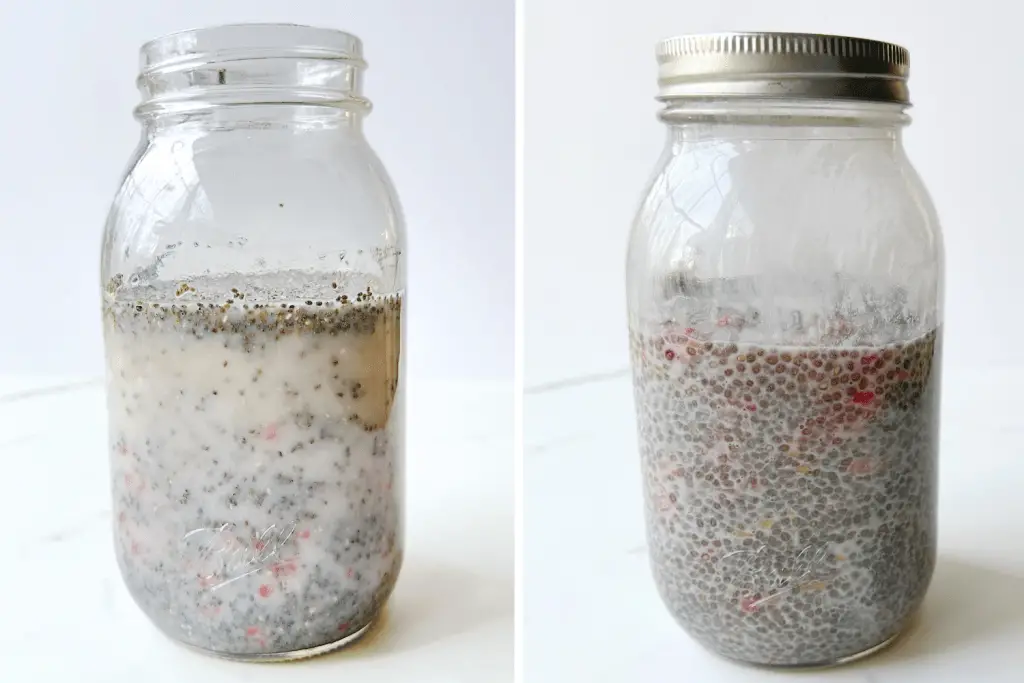 before and after of chia seeds soaking