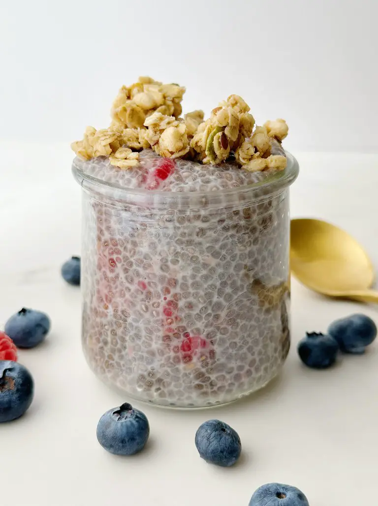 finished vegan chia seed pudding topped with granola