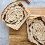 top view vegan cinnamon raisin bread showing swirl