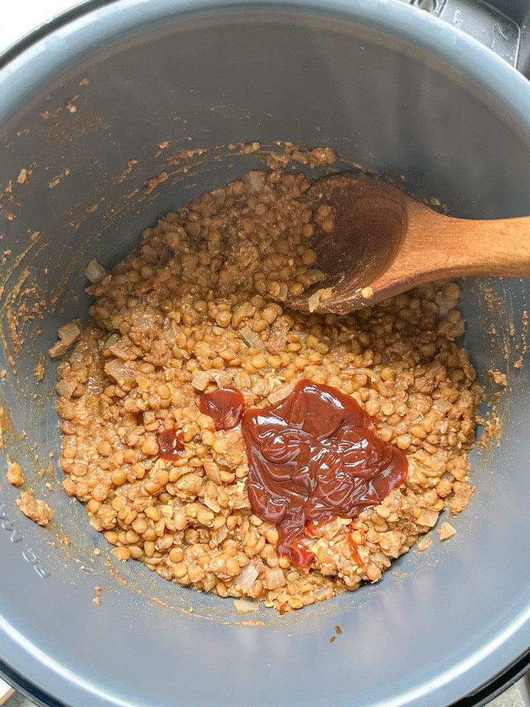 lentil sloppy joes after cooking and before mixing barbecue sauce