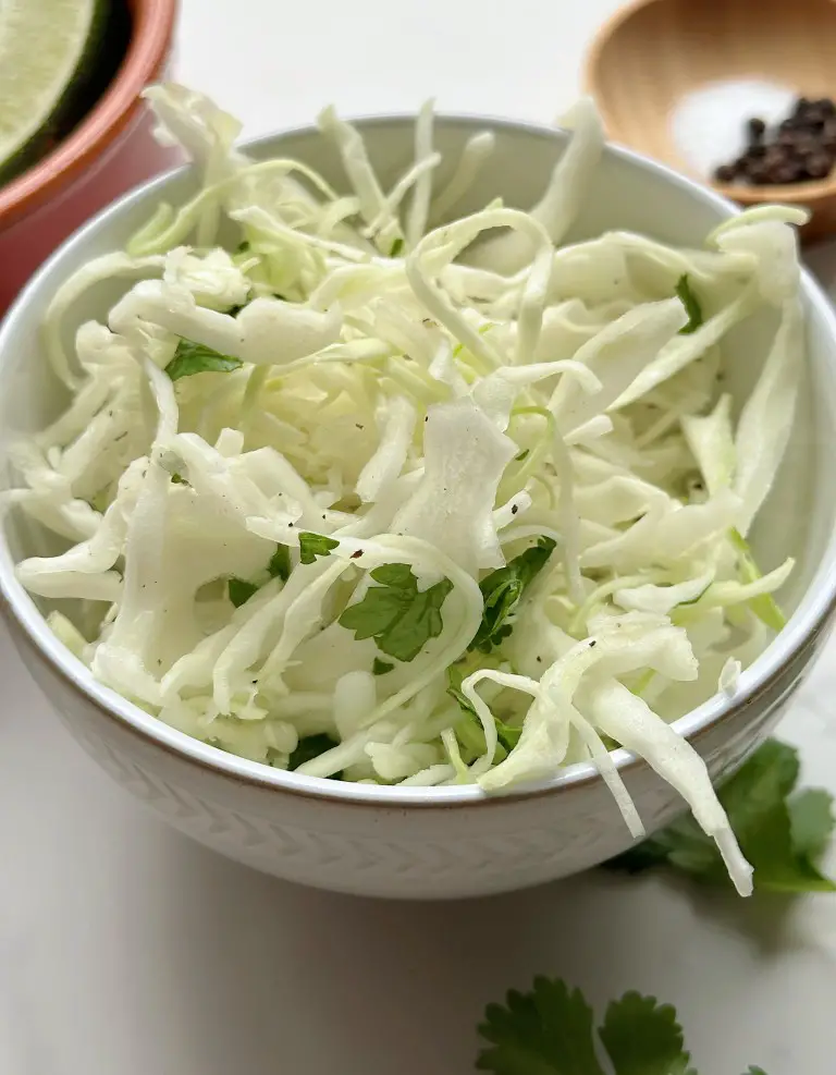 finished bowl of lime cilantro cabbage slaw