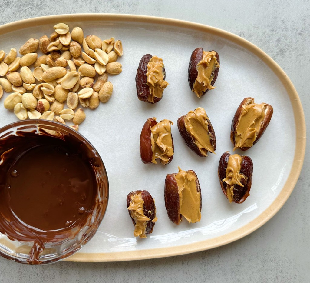 dates split and filled with peanut butter