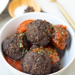finished homemade vegan meatballs in sauce