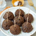 mushroom quinoa meatballs with toothpicks