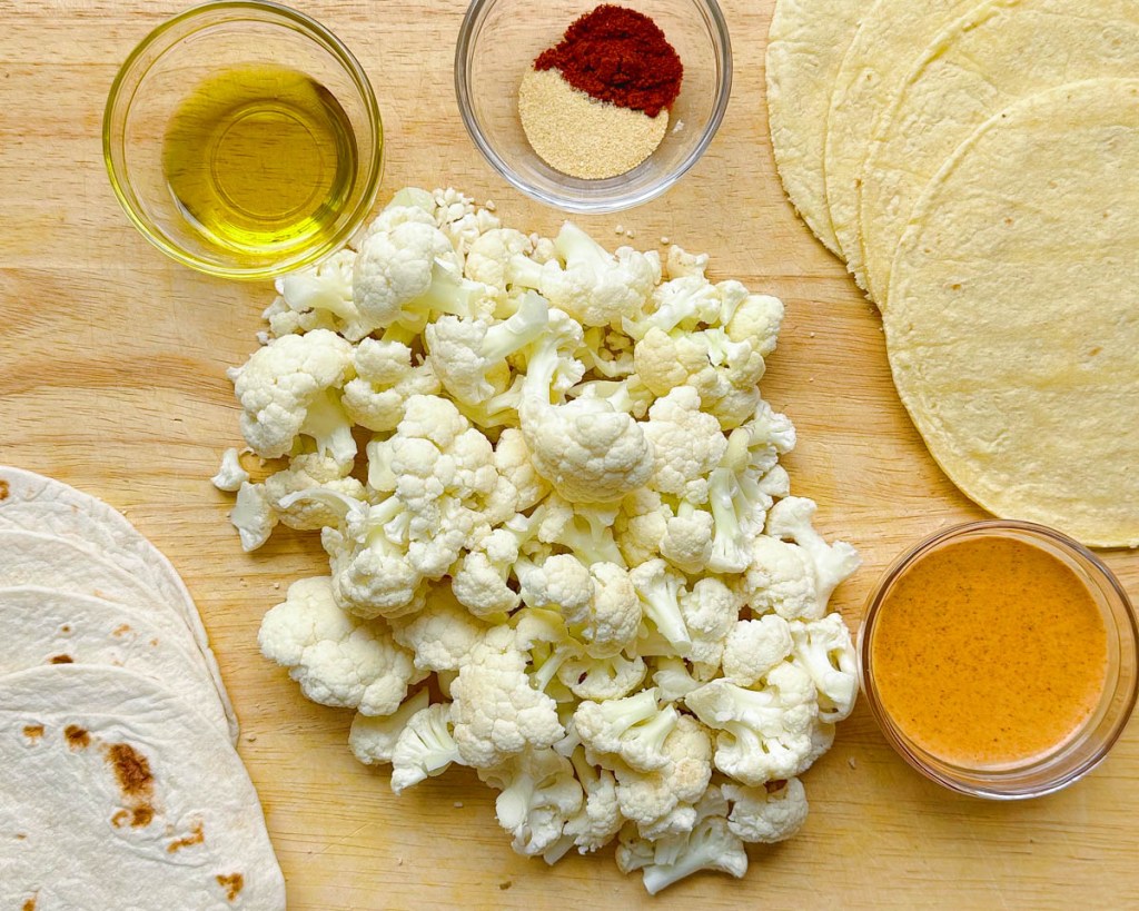 ingredients for vegan roasted cauliflower tacos