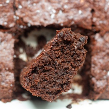 vegan brownies turned in pan showing texture