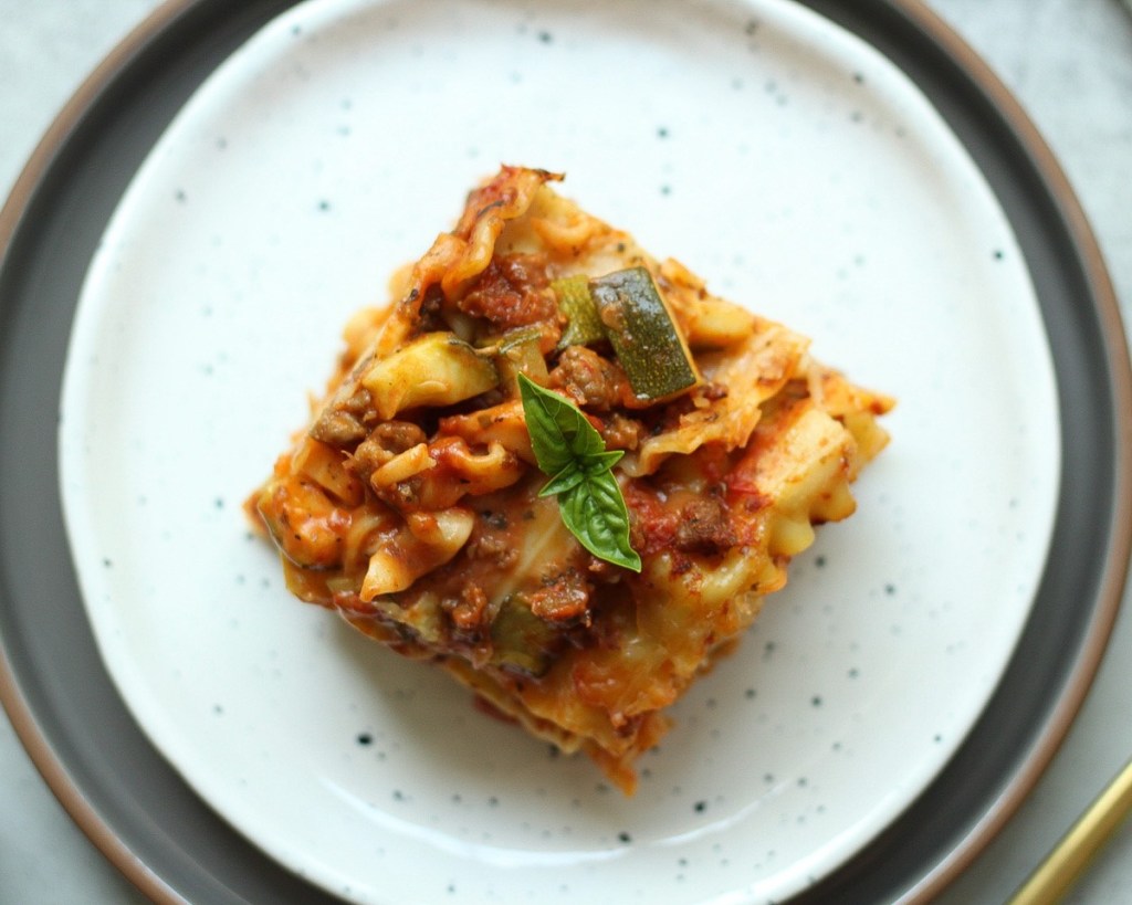 slice of finished easy vegan lasagna