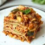 close up slice of vegan lasagna